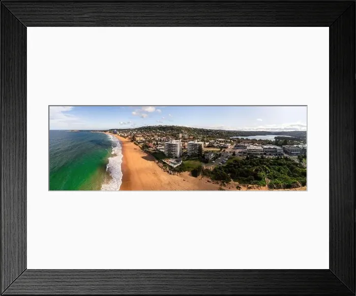Framed Print : panorama of narrabeen beach and lagoon on a sunny day with apartments on the beach Framed Print : panorama of narrabeen beach and lagoon on a sunny day with apartments on the beach