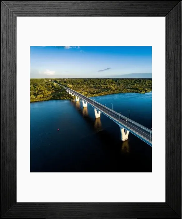 Framed Print : The longest bridge in Lithuania in Jurbarkas from the drone perspective