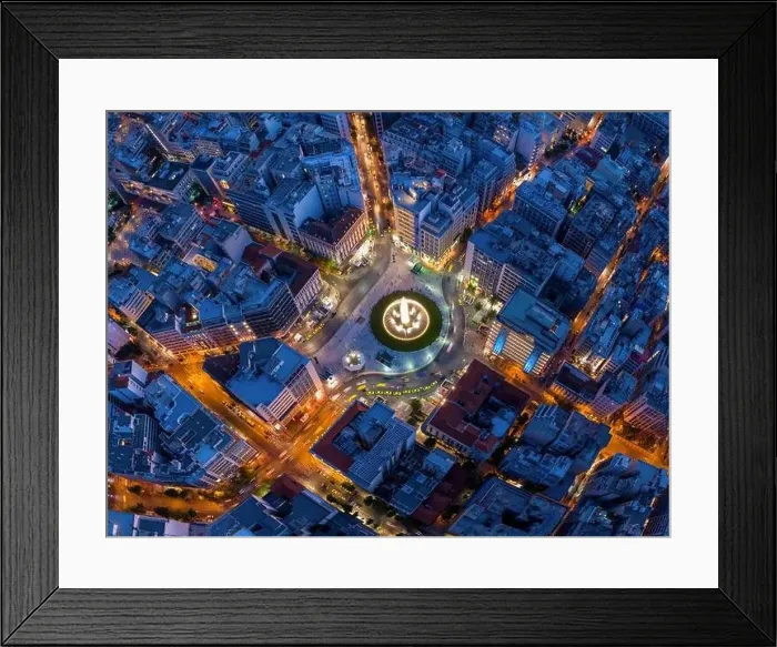 Framed Print : Omonia square aerial view at night time, Athens city center view from the sky. Aerial drone view of night Athens, Greece Framed Print : Omonia square aerial view at night time, Athens city center view from the sky. Aerial drone view of night Athens, Greece
