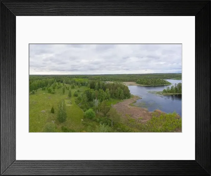 Framed Print : Boxholm in Sweden, panorama of a forested region and Arrebo lake Framed Print : Boxholm in Sweden, panorama of a forested region and Arrebo lake