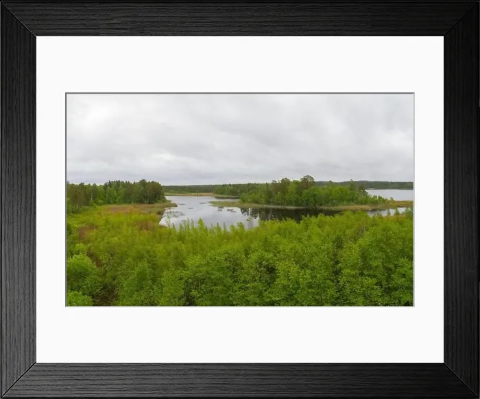 Framed Print : Boxholm in Sweden, panorama of a forested region and Arrebo lake Framed Print : Boxholm in Sweden, panorama of a forested region and Arrebo lake