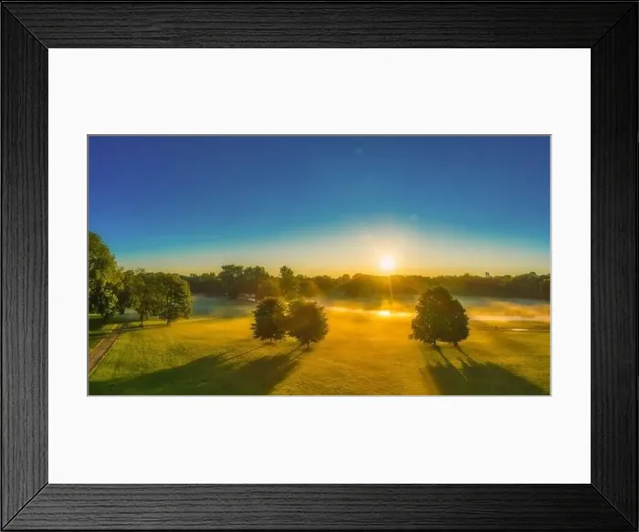 Framed Print : Sun is shining over Munich Enlish Garden, early in the morning, sunbeams are falling through the trees