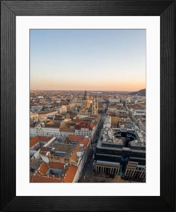 Framed Print : Aerial drone shot of St. Stephen Basilica during Budapest sunset hour in winter Framed Print : Aerial drone shot of St. Stephen Basilica during Budapest sunset hour in winter