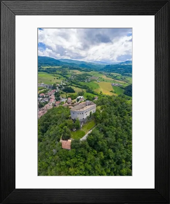 Framed Print : Aerial view of the Castello dal Verme in Zavattarello town Framed Print : Aerial view of the Castello dal Verme in Zavattarello town