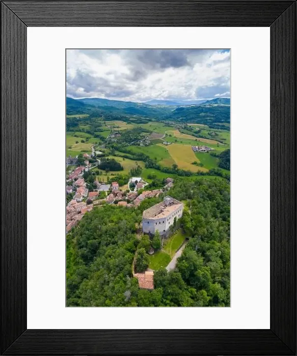 Framed Print : Aerial view of the Castello dal Verme in Zavattarello town Framed Print : Aerial view of the Castello dal Verme in Zavattarello town