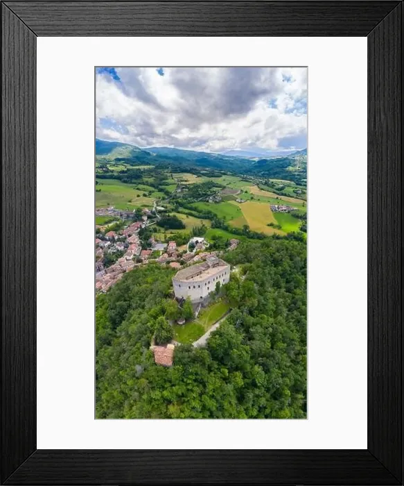 Framed Print : Aerial view of the Castello dal Verme in Zavattarello town Framed Print : Aerial view of the Castello dal Verme in Zavattarello town