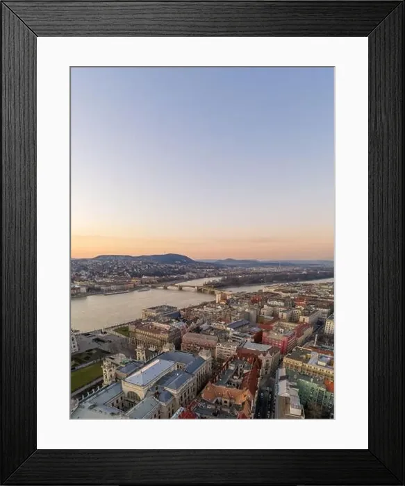 Framed Print : Aerial drone shot of Margaret Bridge over Danube river in Budapest sunset hour Framed Print : Aerial drone shot of Margaret Bridge over Danube river in Budapest sunset hour