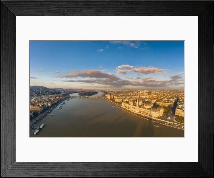 Framed Print : Aerial drone view of Hungarian Parliament and Margaret island in Danube river in Budapest sunset Framed Print : Aerial drone view of Hungarian Parliament and Margaret island in Danube river in Budapest sunset