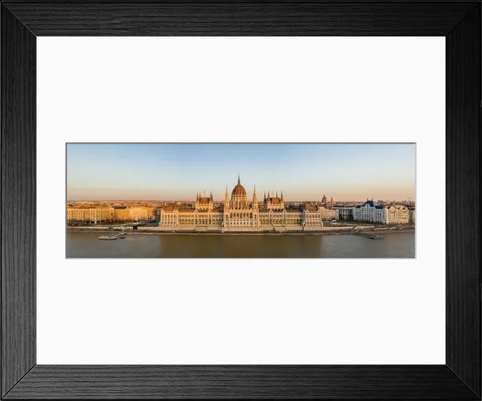 Framed Print : Panorama aerial drone shot of Hungarian Parliament facade during Budapest sunset Framed Print : Panorama aerial drone shot of Hungarian Parliament facade during Budapest sunset