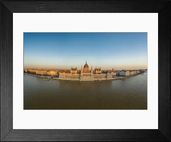Framed Print : Aerial drone shot of Hungarian Parliament facade during Budapest sunset Framed Print : Aerial drone shot of Hungarian Parliament facade during Budapest sunset