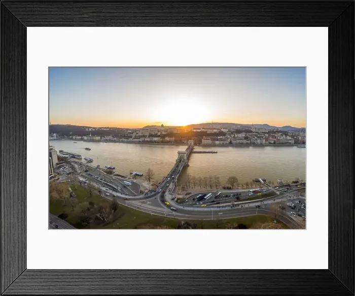 Framed Print : Aerial drone shot of sunset on Buda hill with Chain Bridge over Danube river Framed Print : Aerial drone shot of sunset on Buda hill with Chain Bridge over Danube river