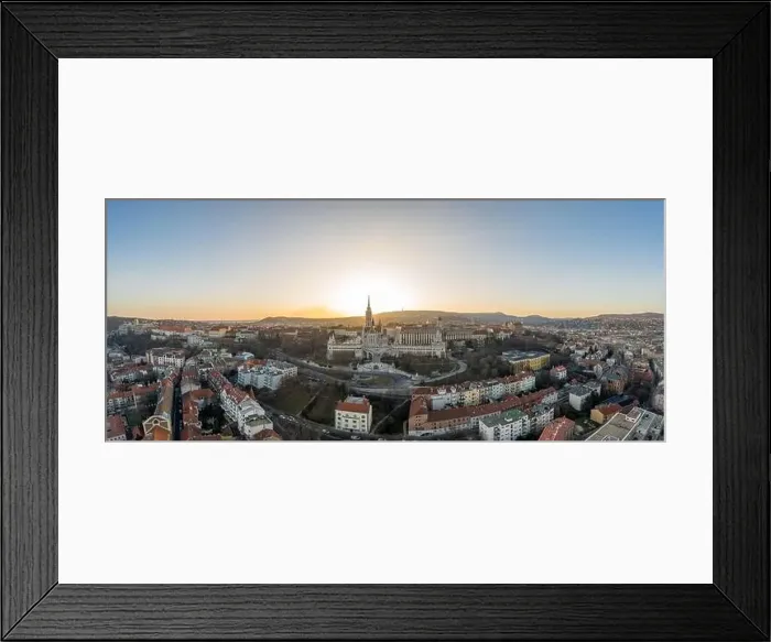 Framed Print : Aerial drone shot of Fisherman's Bastion on Buda Hill in Budapest sunset Framed Print : Aerial drone shot of Fisherman's Bastion on Buda Hill in Budapest sunset