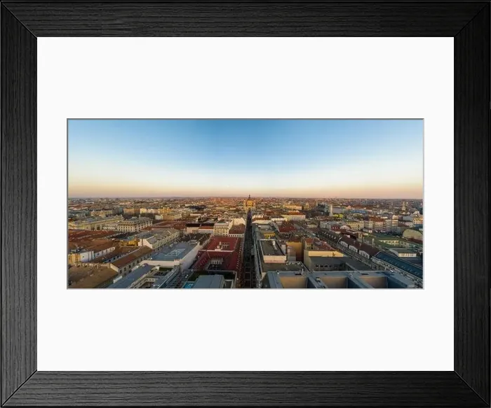 Framed Print : Panoramic aerial drone shot of St. Stephen Basilica during Budapest sunset hour Framed Print : Panoramic aerial drone shot of St. Stephen Basilica during Budapest sunset hour