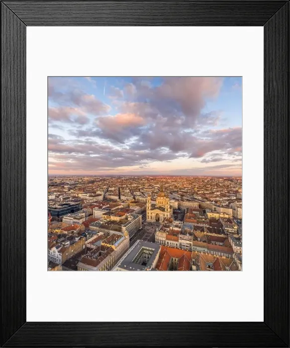 Framed Print : Aerial drone shot of St. Stephen Basilica during Budapest sunset hour in winter Framed Print : Aerial drone shot of St. Stephen Basilica during Budapest sunset hour in winter