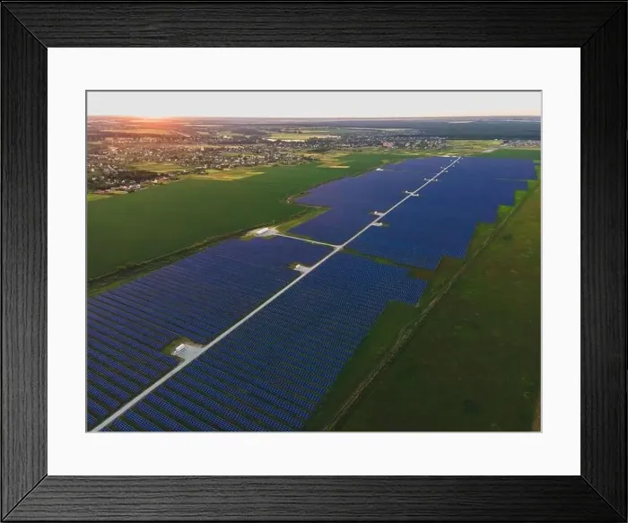 Framed Print : Aerial drone view of large solar panels at a solar farm at bright summer sunset. Solar cell power plants, colorful photo Framed Print : Aerial drone view of large solar panels at a solar farm at bright summer sunset. Solar cell power plants, colorful photo