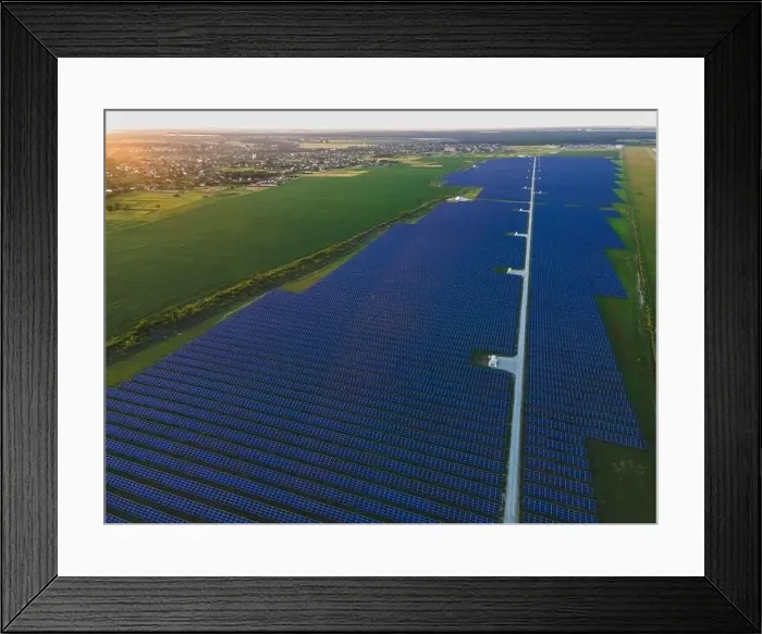 Framed Print : Aerial drone view of large solar panels at a solar farm at bright summer sunset. Solar cell power plants, colorful photo Framed Print : Aerial drone view of large solar panels at a solar farm at bright summer sunset. Solar cell power plants, colorful photo