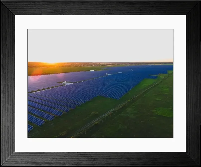 Framed Print : Aerial drone view of large solar panels at a solar farm at bright summer sunset. Solar cell power plants, colorful photo Framed Print : Aerial drone view of large solar panels at a solar farm at bright summer sunset. Solar cell power plants, colorful photo