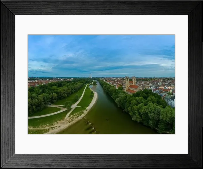 Framed Print : View over Munich with the Isar river, authentic from above, barvaria, Germany Framed Print : View over Munich with the Isar river, authentic from above, barvaria, Germany