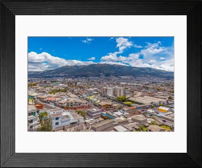 Framed Print : Aerial urban skyline of Quito city with the Pichincha volcano, Ecuador Framed Print : Aerial urban skyline of Quito city with the Pichincha volcano, Ecuador