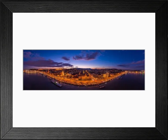 Framed Print : Panoramic aerial drone of lighted Matthias Church on Buda hill during Budapest sunset Framed Print : Panoramic aerial drone of lighted Matthias Church on Buda hill during Budapest sunset