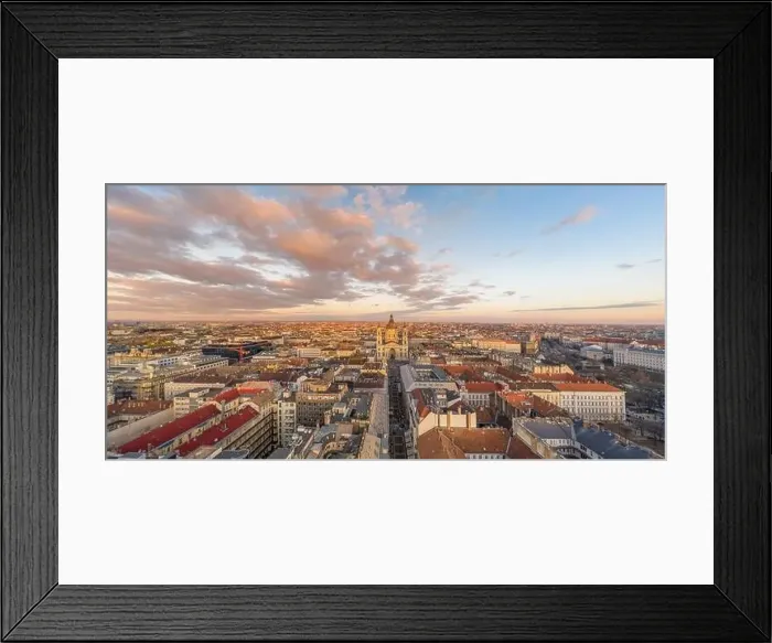 Framed Print : Aerial drone shot of St. Stephen Basilica during Budapest sunset hour in winter Framed Print : Aerial drone shot of St. Stephen Basilica during Budapest sunset hour in winter