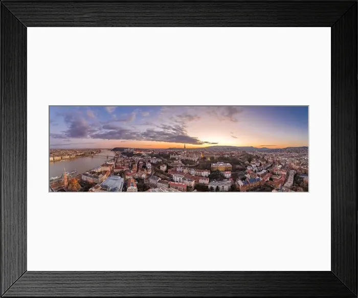 Framed Print : Aerial panorama drone shot of Fisherman's Bastion on Buda Hill in Budapest sunset time Framed Print : Aerial panorama drone shot of Fisherman's Bastion on Buda Hill in Budapest sunset time