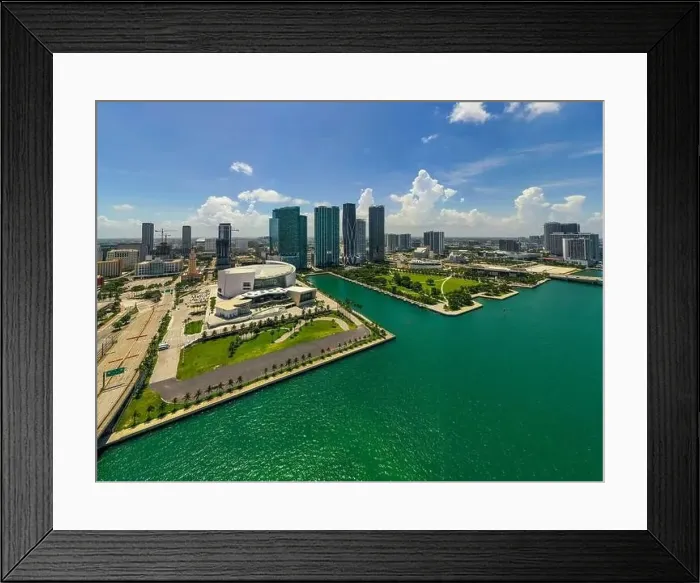 Framed Print : Aerial scene Miami American Airlines Arena and Museum Park Framed Print : Aerial scene Miami American Airlines Arena and Museum Park