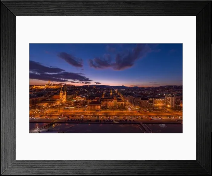 Framed Print : Panoramic aerial drone shot of Church of Stigmatisation of Saint Francis by Danube in Budapest sunset Framed Print : Panoramic aerial drone shot of Church of Stigmatisation of Saint Francis by Danube in Budapest sunset