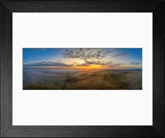 Framed Print : Beautiful morning with upraising fog over a panoramic field view at sunrise pure nature Framed Print : Beautiful morning with upraising fog over a panoramic field view at sunrise pure nature