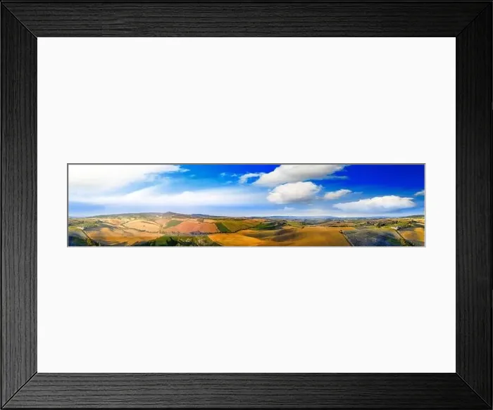 Framed Print : Panoramic aerial view of Tuscany Hills in summer season, Italy Framed Print : Panoramic aerial view of Tuscany Hills in summer season, Italy