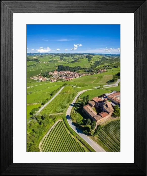 Framed Print : Aerial view of the winding road leading to the Castello di La Volta Framed Print : Aerial view of the winding road leading to the Castello di La Volta