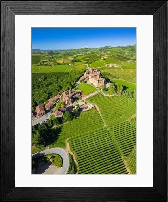 Framed Print : Aerial view of the medieval Castello di Grinzane Cavour. Grinzane Cavour, Langhe, Piedmont, Italy, Europe Framed Print : Aerial view of the medieval Castello di Grinzane Cavour. Grinzane Cavour, Langhe, Piedmont, Italy, Europe