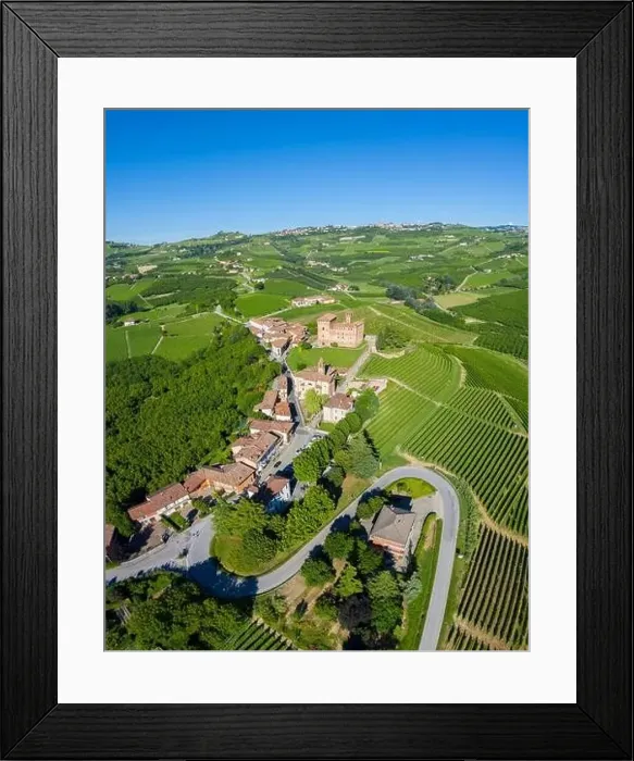 Framed Print : Aerial view of the medieval Castello di Grinzane Cavour. Grinzane Cavour, Langhe, Piedmont, Italy, Europe Framed Print : Aerial view of the medieval Castello di Grinzane Cavour. Grinzane Cavour, Langhe, Piedmont, Italy, Europe