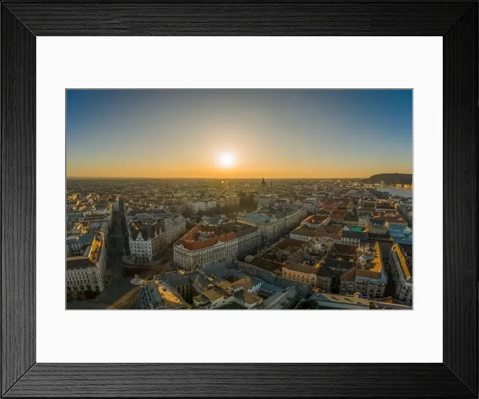 Framed Print : Aerial drone shot of east facade of St. Stephen's Basilica in Budapest sunrise morning glow Framed Print : Aerial drone shot of east facade of St. Stephen's Basilica in Budapest sunrise morning glow