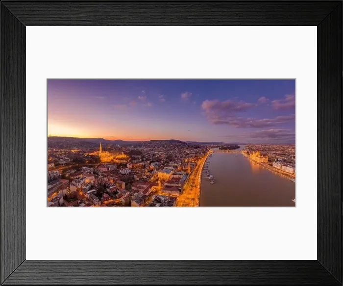 Framed Print : Aerial drone shot of lighted Matthias Churh Fisherman's Bastion on Buda Hill in Budapest sunset time Framed Print : Aerial drone shot of lighted Matthias Churh Fisherman's Bastion on Buda Hill in Budapest sunset time
