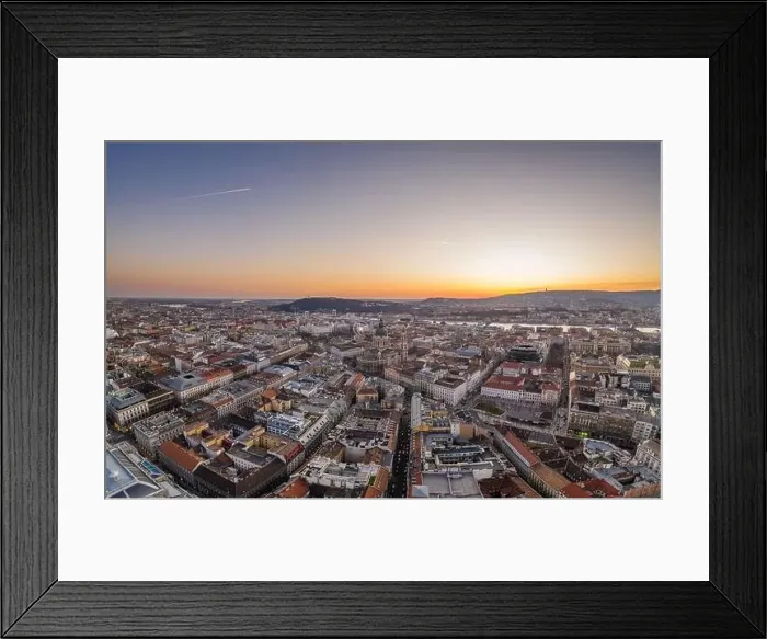 Framed Print : Aerial drone shot of east facade of St. Stephen's Basilica in Budapest sunrise morning glow Framed Print : Aerial drone shot of east facade of St. Stephen's Basilica in Budapest sunrise morning glow