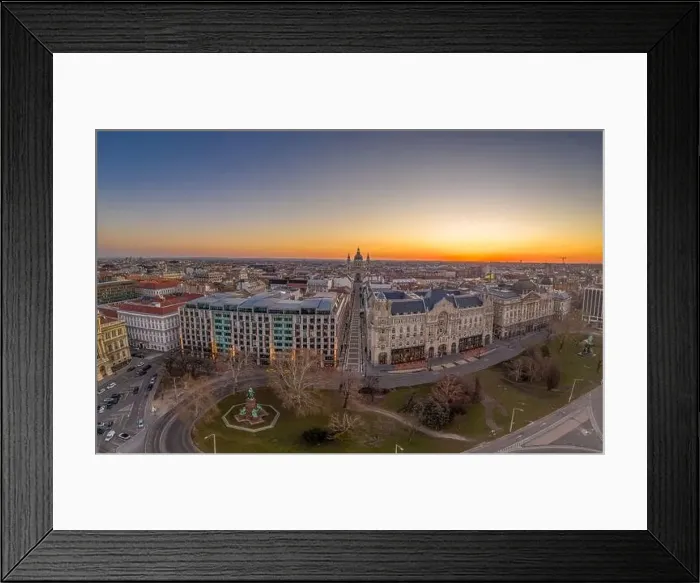 Framed Print : Aerial drone shot of zrinyi utca street before St. Stephen Basilica before Budapest sunrise Framed Print : Aerial drone shot of zrinyi utca street before St. Stephen Basilica before Budapest sunrise