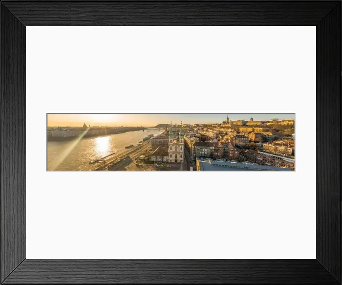 Framed Print : Panoramic aerial drone shot of St. Anne Parish church in Budapest sunrise glow Framed Print : Panoramic aerial drone shot of St. Anne Parish church in Budapest sunrise glow