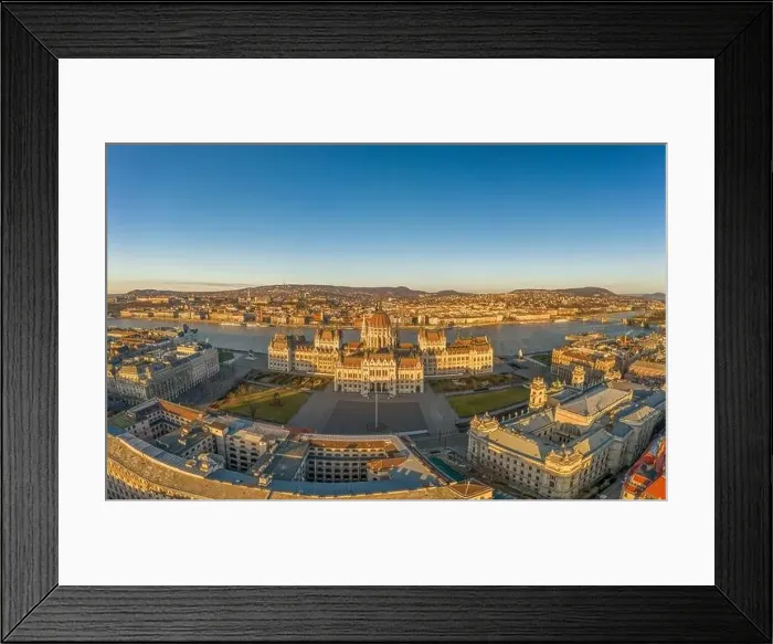 Framed Print : Aerial drone shot of east side facade of Hungarian Parliament Kossuth Square during Budapest sunrise Framed Print : Aerial drone shot of east side facade of Hungarian Parliament Kossuth Square during Budapest sunrise