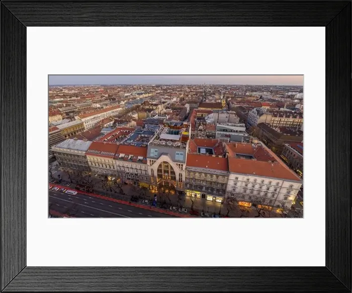 Framed Print : Aerial drone shot of Bubble Bar terrace on rooftop of Budapest building in sunset Framed Print : Aerial drone shot of Bubble Bar terrace on rooftop of Budapest building in sunset