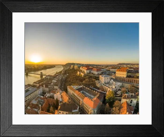 Framed Print : Aerial drone shot of Buda castle on Buda hill during Budapest sunrise morning glow Framed Print : Aerial drone shot of Buda castle on Buda hill during Budapest sunrise morning glow