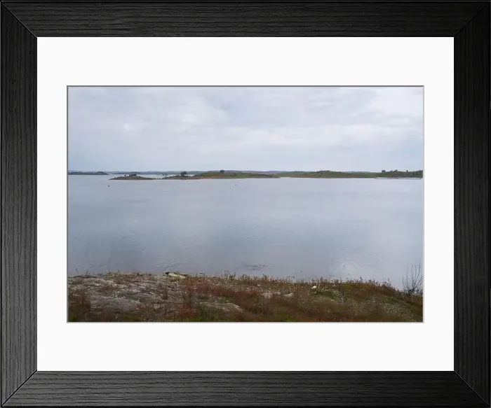 Framed Print : Landscape in lake reservoir dam of Alqueva with trees in Alentejo, Portugal Framed Print : Landscape in lake reservoir dam of Alqueva with trees in Alentejo, Portugal