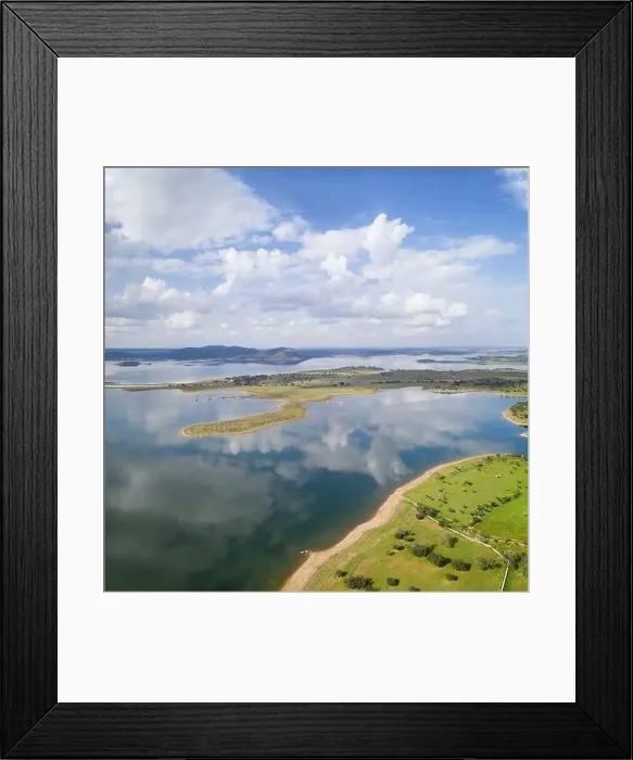 Framed Print : Lake reservoir water reflection drone aerial view of Alqueva Dam landscape and in Alentejo, Portugal Framed Print : Lake reservoir water reflection drone aerial view of Alqueva Dam landscape and in Alentejo, Portugal
