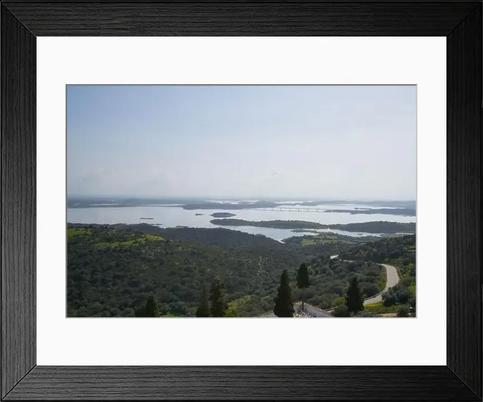Framed Print : Alentejo drone aerial view of the landscape at sunset with alqueva dam reservoir, in Portugal Framed Print : Alentejo drone aerial view of the landscape at sunset with alqueva dam reservoir, in Portugal