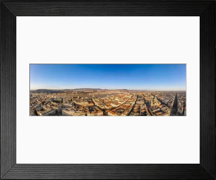 Framed Print : Panorama aerial drone shot of Pest downtown in Budapest sunrise glow Framed Print : Panorama aerial drone shot of Pest downtown in Budapest sunrise glow