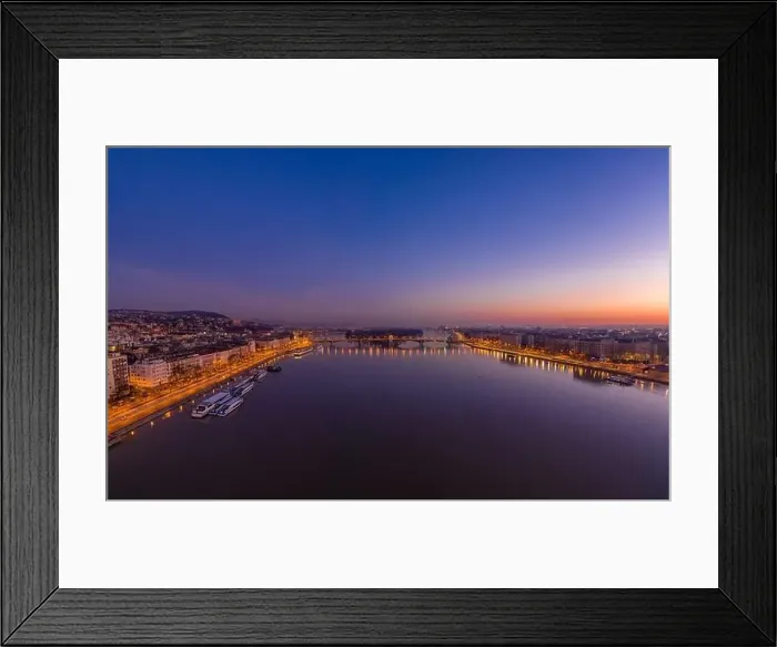 Framed Print : Aerial drone shot of Margaret island bridge in Budapest dawn before sunrise Framed Print : Aerial drone shot of Margaret island bridge in Budapest dawn before sunrise