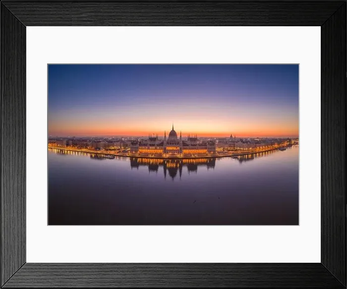 Framed Print : Aerial drone shot of Hungarian Parliament lights off before sunrise in Budapest dawn Framed Print : Aerial drone shot of Hungarian Parliament lights off before sunrise in Budapest dawn