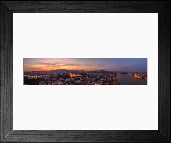 Framed Print : Panoramic aerial drone shot of lighted Matthias Churh Buda castle on Buda Hill by Danube in Budapest sunset Framed Print : Panoramic aerial drone shot of lighted Matthias Churh Buda castle on Buda Hill by Danube in Budapest sunset
