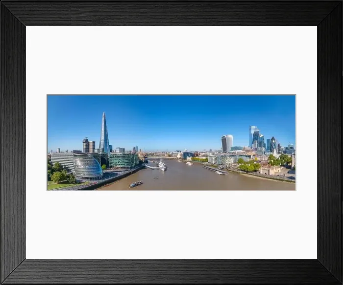 Framed Print : Aerial cityscape panorama of the Thames river on a sunny day with the City Hall Framed Print : Aerial cityscape panorama of the Thames river on a sunny day with the City Hall