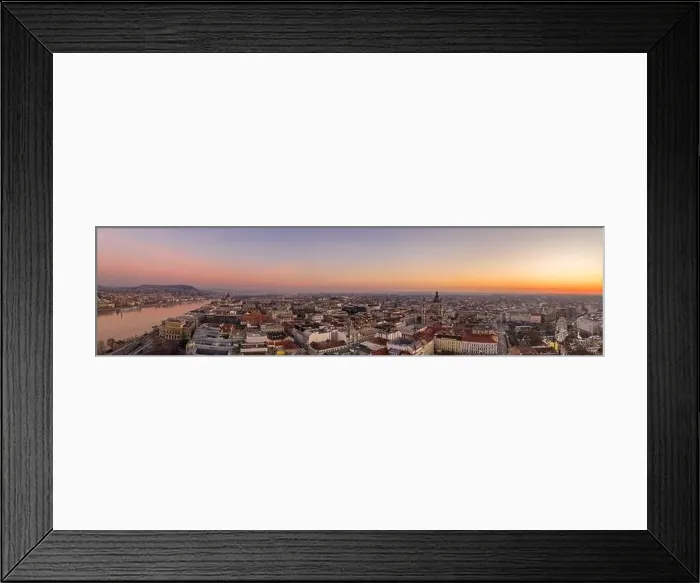 Framed Print : Panoramic aerial drone shot of St. Stephen Basilica at Budapest dawn sunrise in morning
